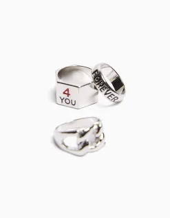 BERSHKA Pack 3 bagues love Argent Hot