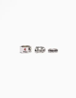 BERSHKA Pack 3 bagues love Argent Hot