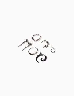 BERSHKA Pack 6 bijoux d’oreilles Argent Discount