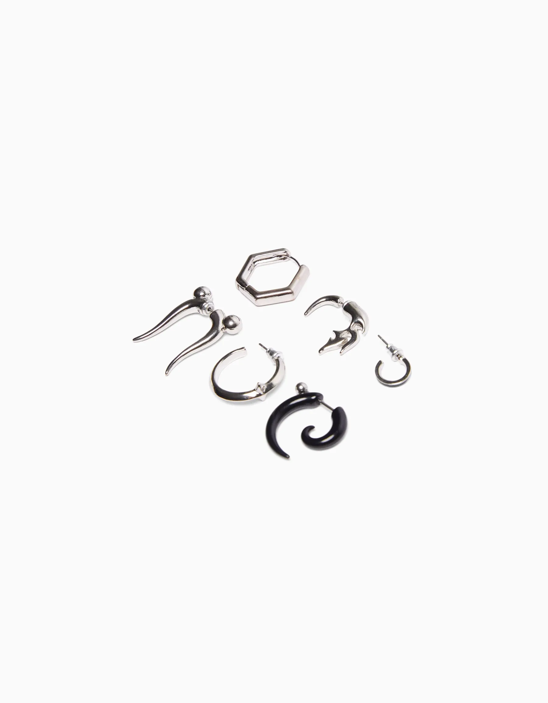 BERSHKA Pack 6 bijoux d’oreilles Argent Discount