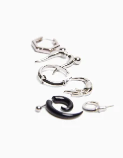 BERSHKA Pack 6 bijoux d’oreilles Argent Discount