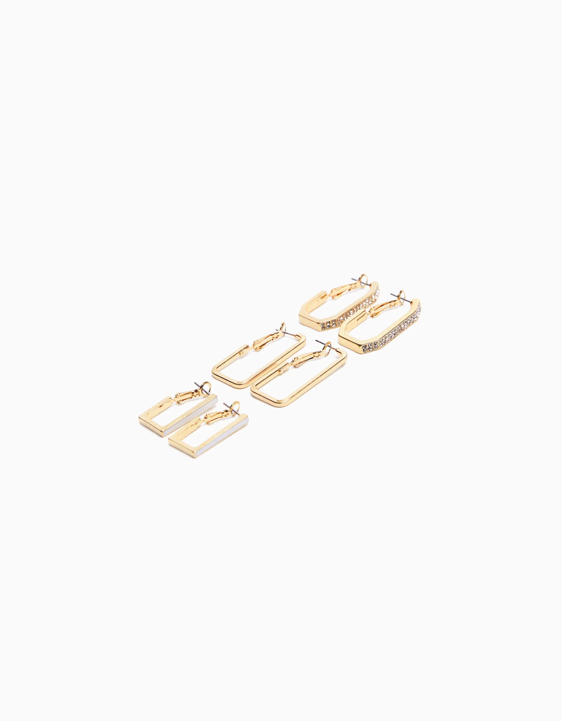 BERSHKA Pack 3 boucles d’eilles anneaux strass émail Or Hot