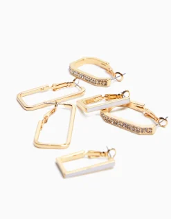 BERSHKA Pack 3 boucles d’eilles anneaux strass émail Or Hot