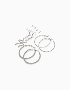 BERSHKA Pack 6 boucles d’oreilles anneaux cascade croix Argent Best