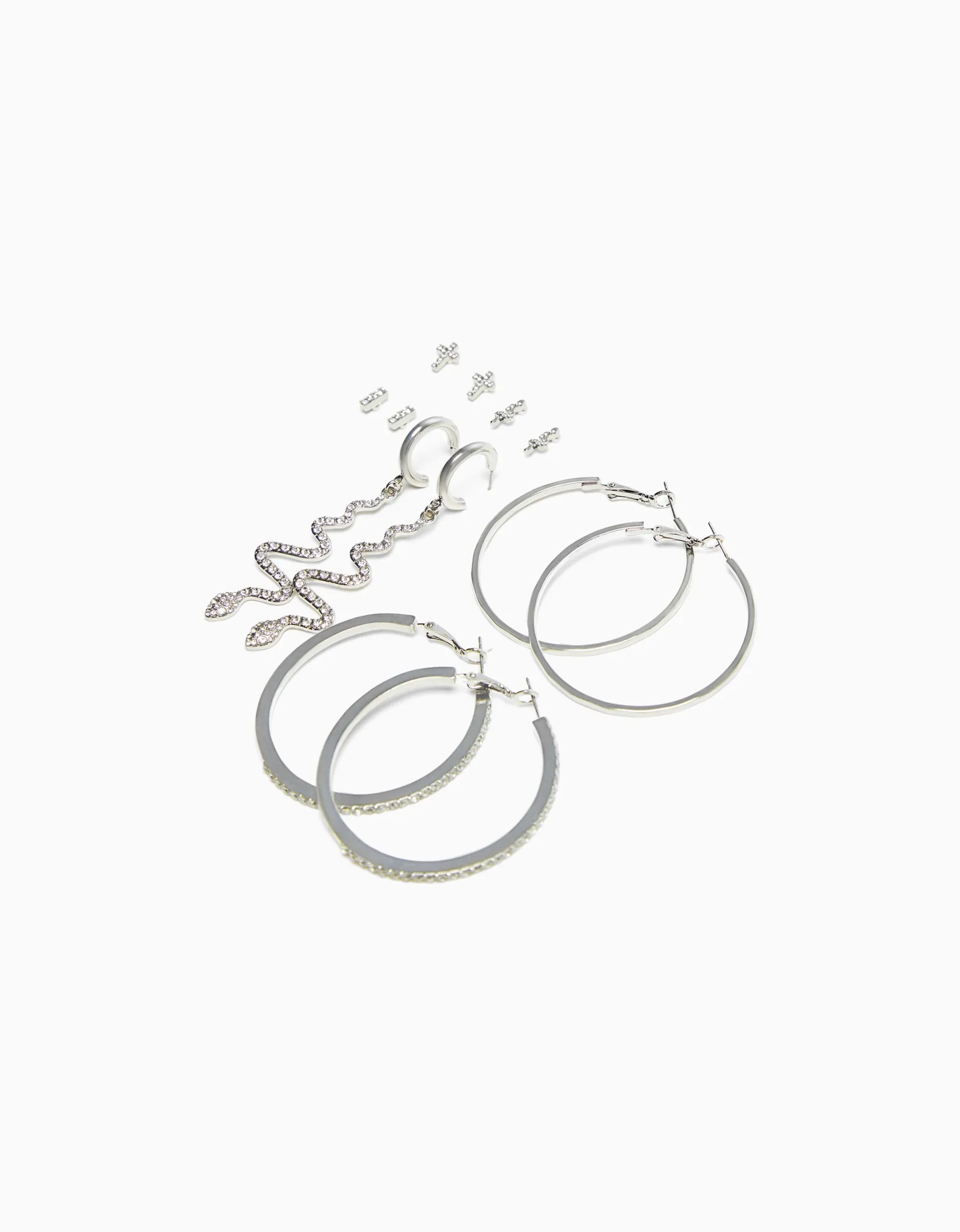 BERSHKA Pack 6 boucles d’oreilles anneaux cascade croix Argent Best