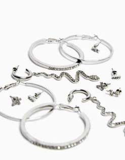 BERSHKA Pack 6 boucles d’oreilles anneaux cascade croix Argent Best