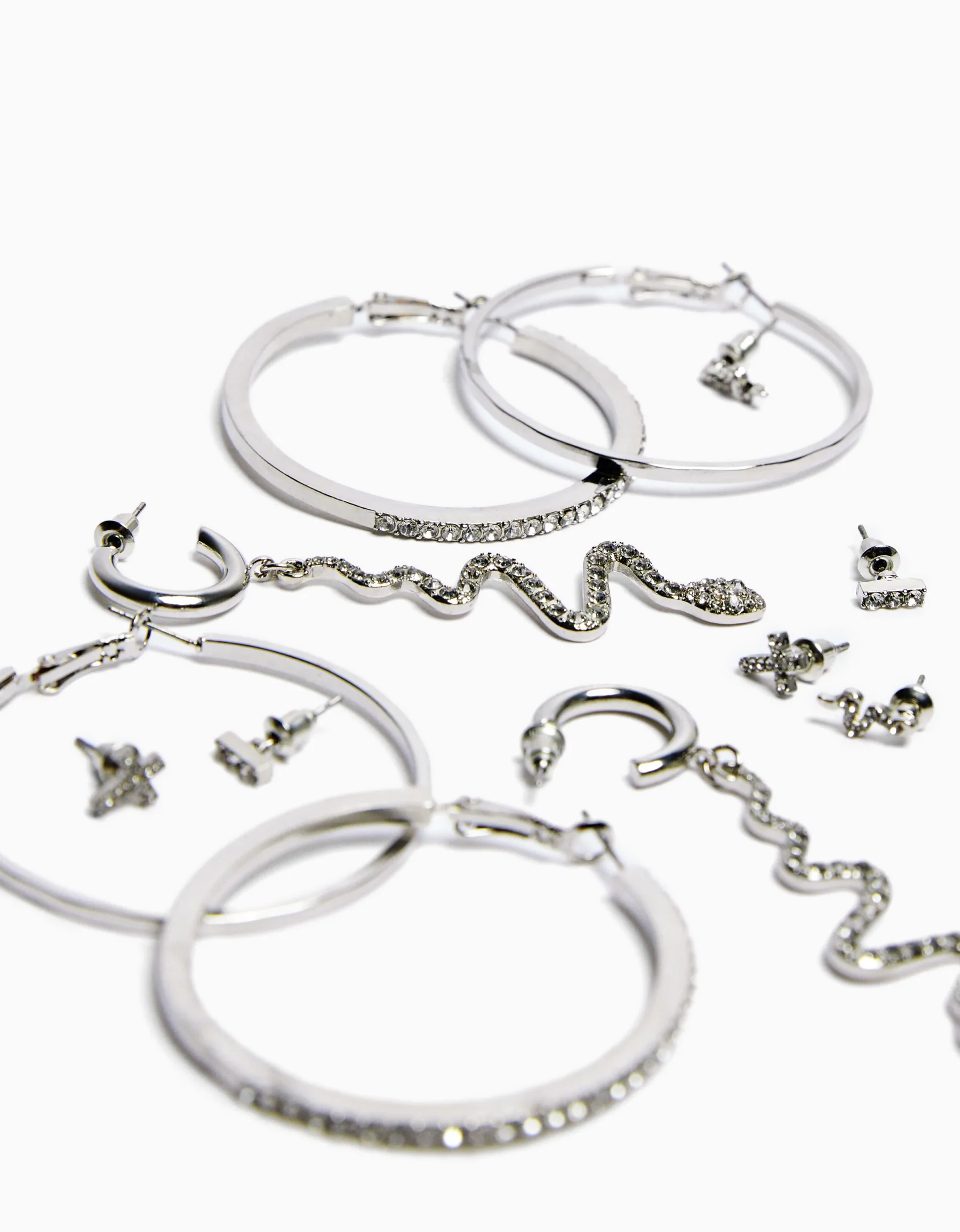 BERSHKA Pack 6 boucles d’oreilles anneaux cascade croix Argent Best