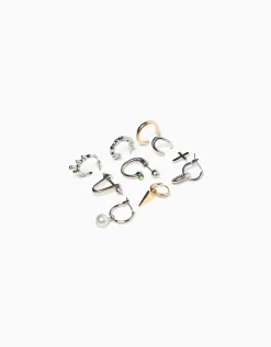 BERSHKA Pack 10 boucles d’oreilles anneau Argent Outlet