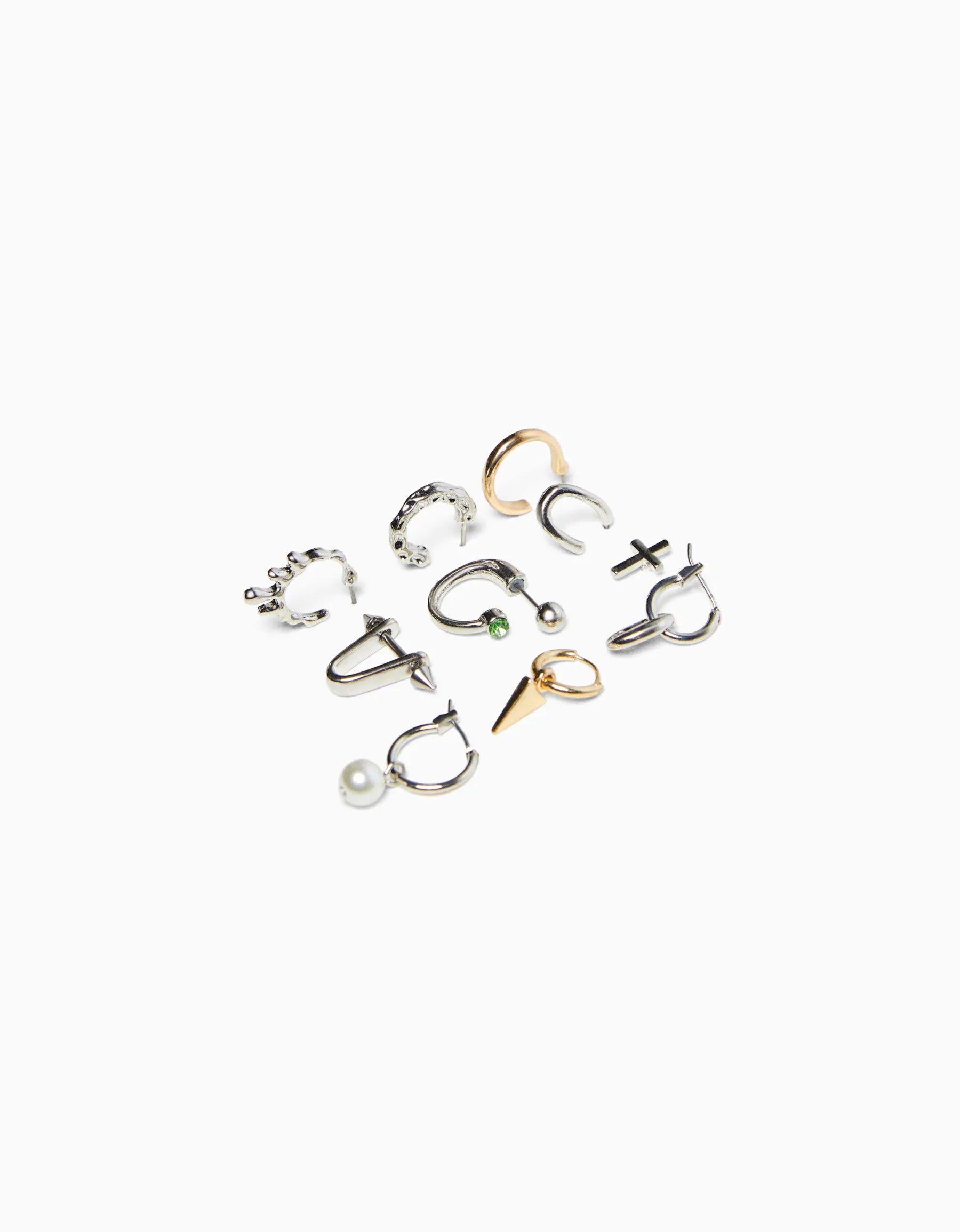 BERSHKA Pack 10 boucles d’oreilles anneau Argent Outlet