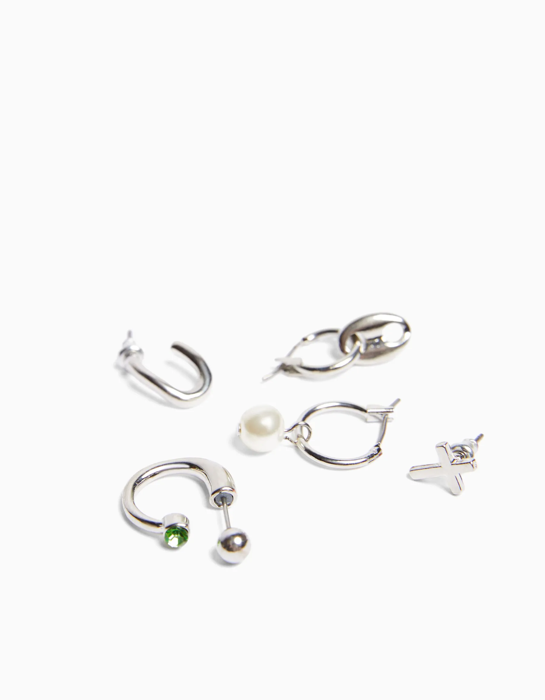 BERSHKA Pack 10 boucles d’oreilles anneau Argent Outlet