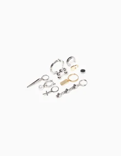 BERSHKA Pack 10 boucles d’oreilles croix Argent Shop