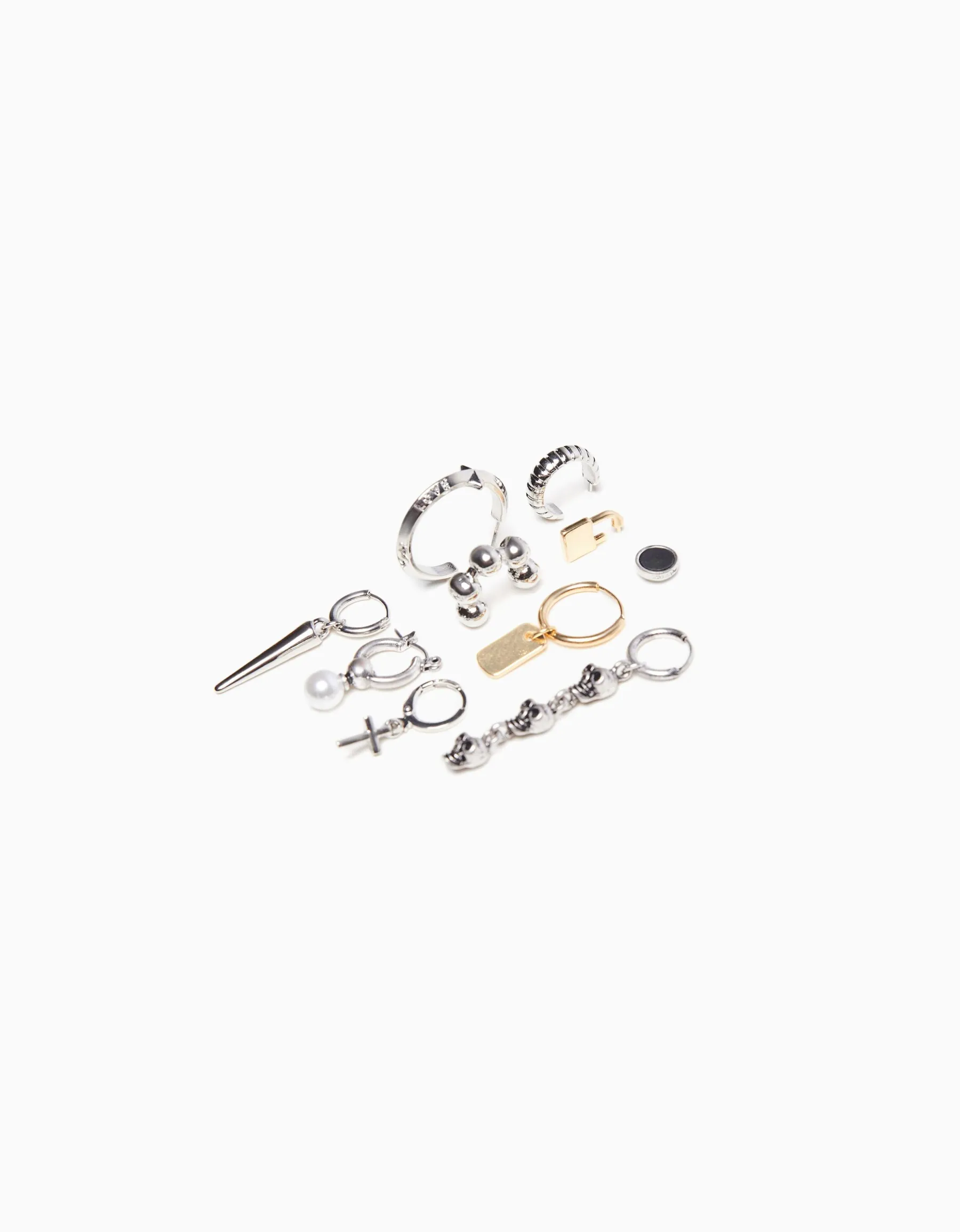 BERSHKA Pack 10 boucles d’oreilles croix Argent Shop