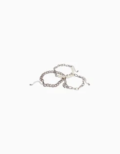 BERSHKA Pack 3 bracelets perles maillons Argent Online