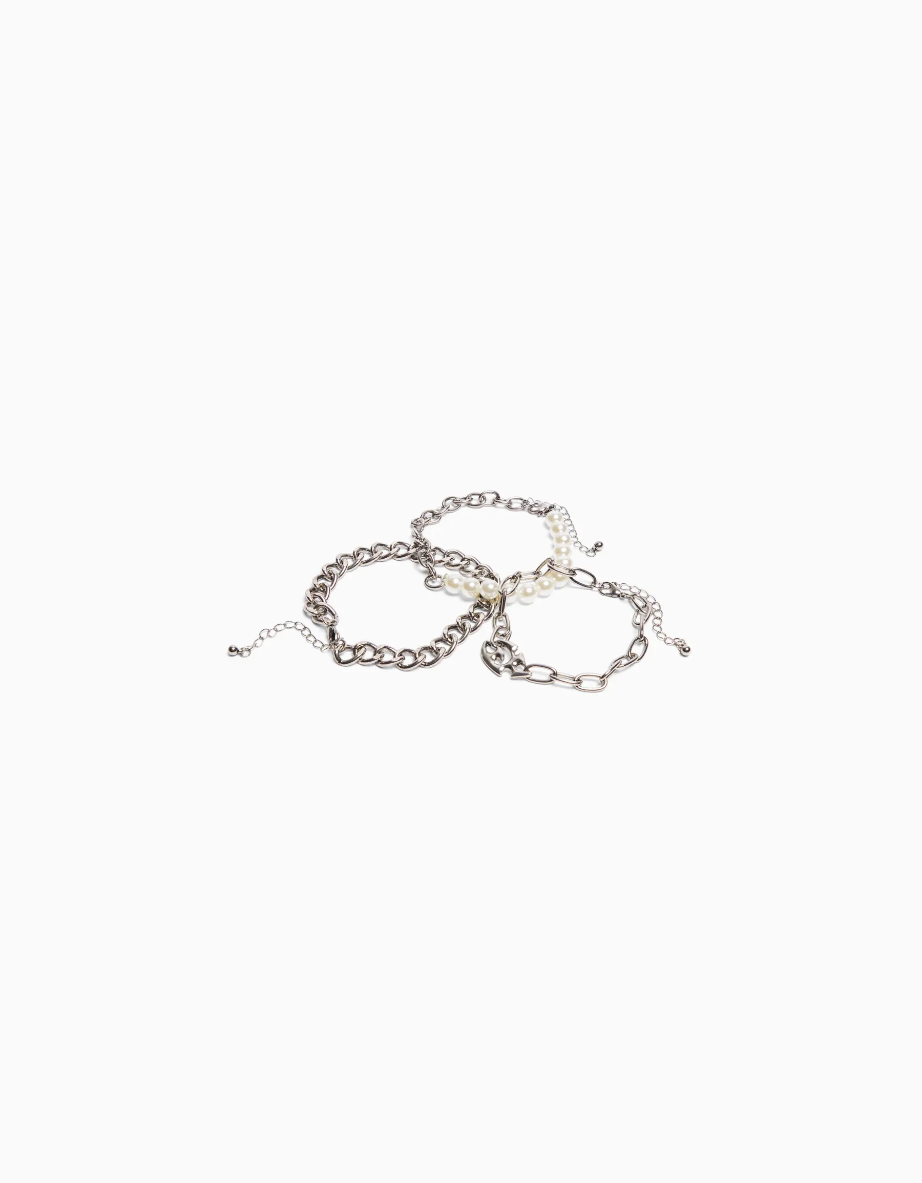 BERSHKA Pack 3 bracelets perles maillons Argent Online