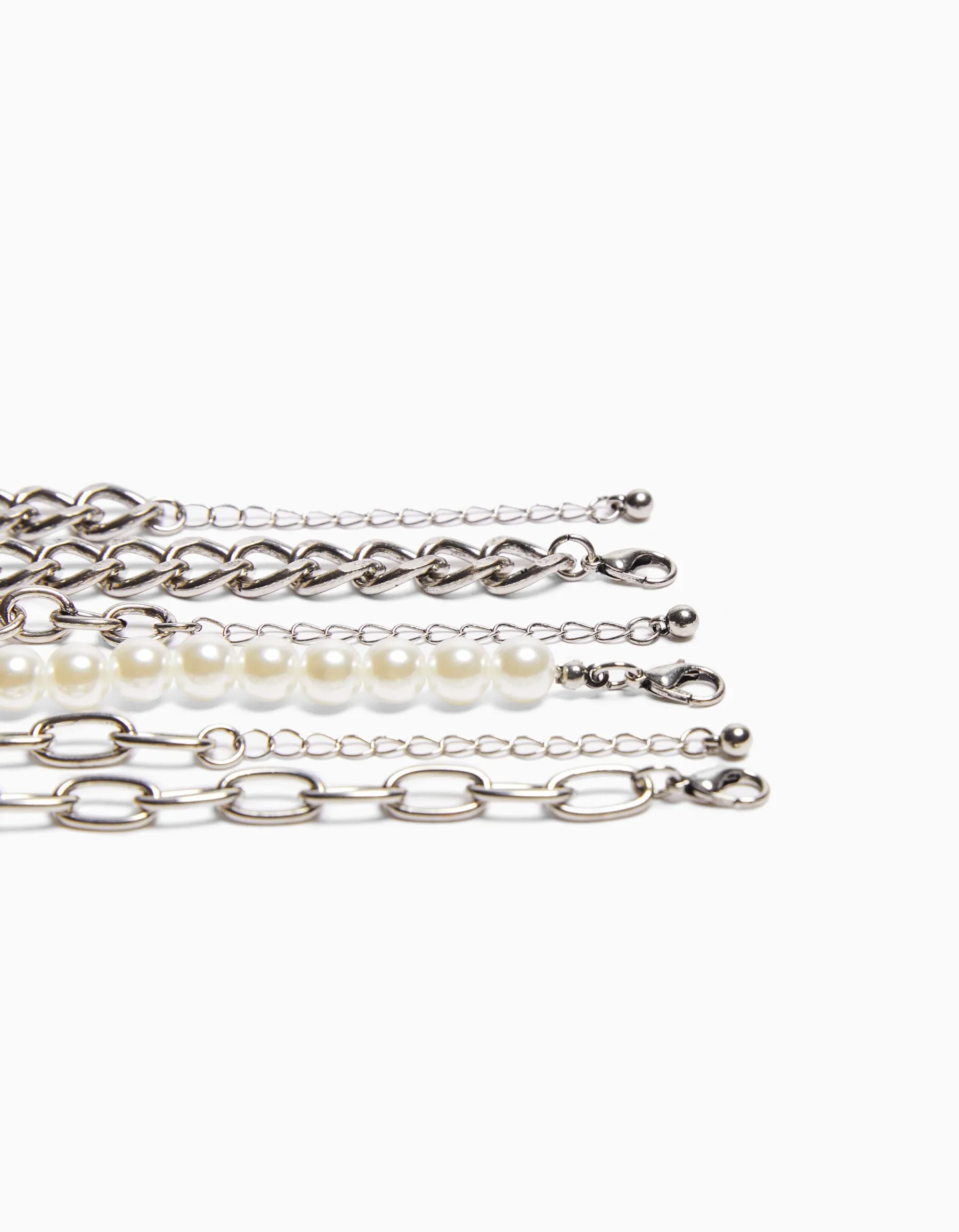 BERSHKA Pack 3 bracelets perles maillons Argent Online