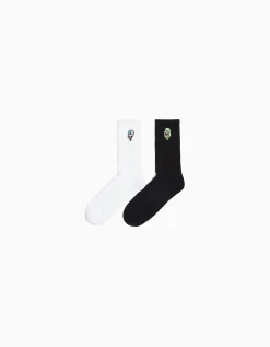 BERSHKA Pack 2 chaussettes brodées Blanc Flash Sale