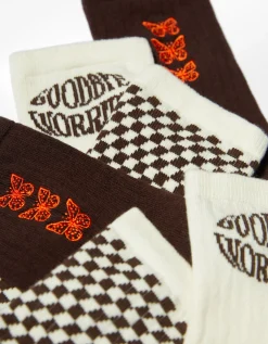 BERSHKA Pack 3 chaussettes papillon Marron Discount