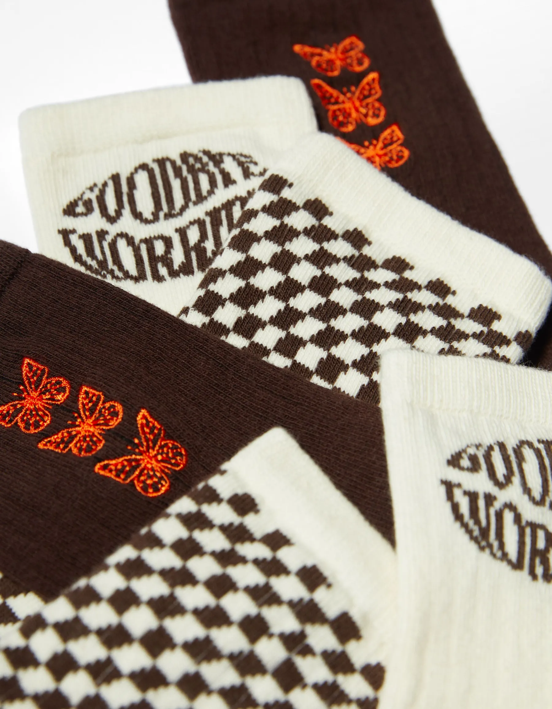 BERSHKA Pack 3 chaussettes papillon Marron Discount