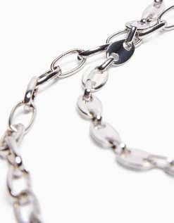 BERSHKA Pack 2 colliers à maillons Argent Hot