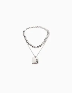 BERSHKA Pack 2 colliers cœur Argent Outlet