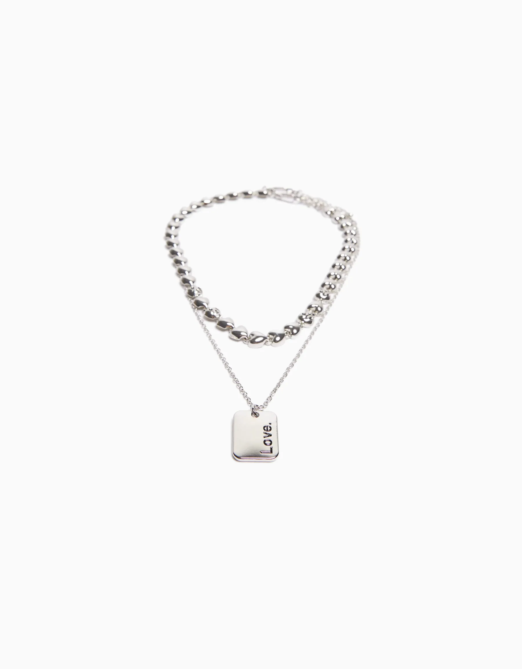 BERSHKA Pack 2 colliers cœur Argent Outlet