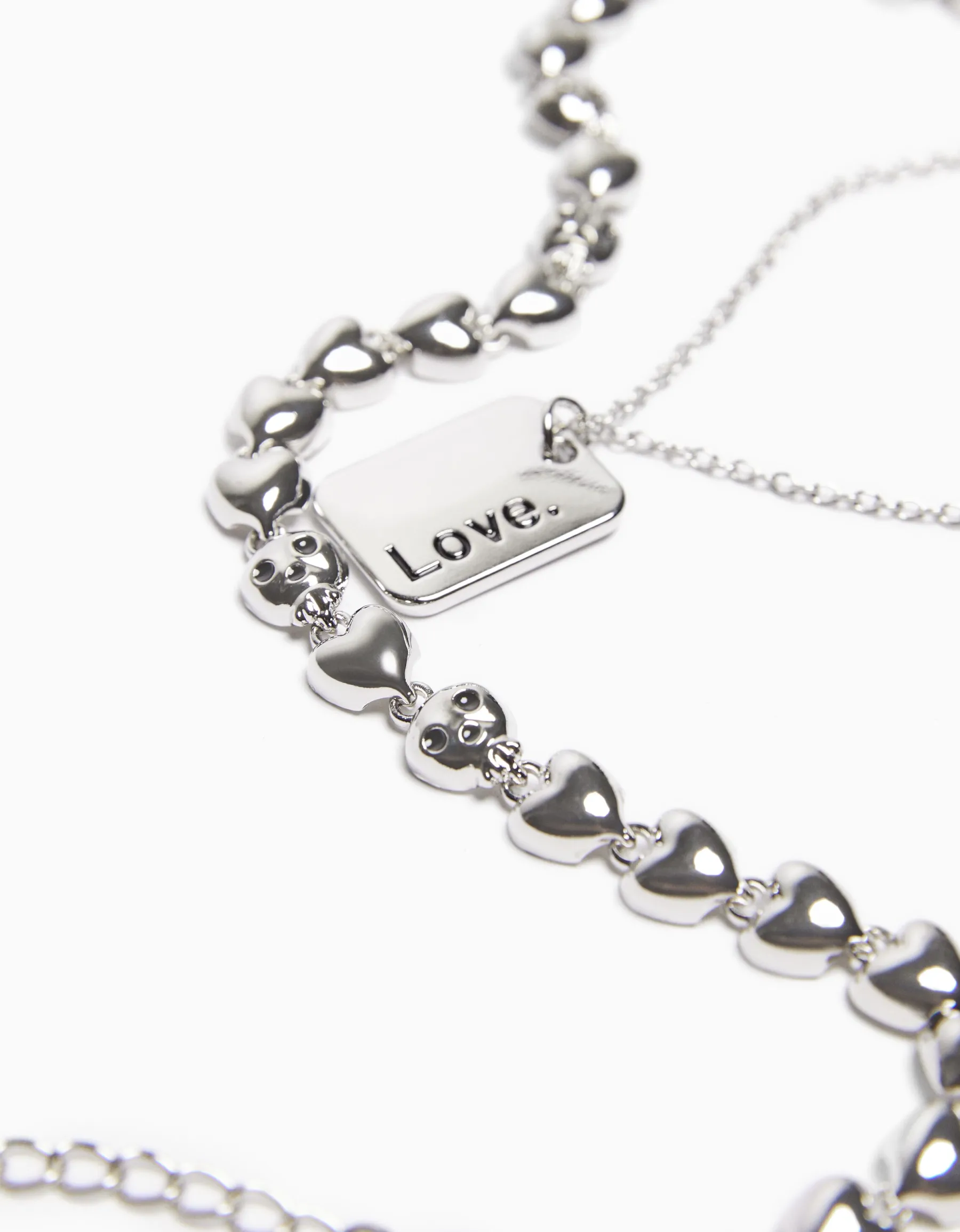 BERSHKA Pack 2 colliers cœur Argent Outlet