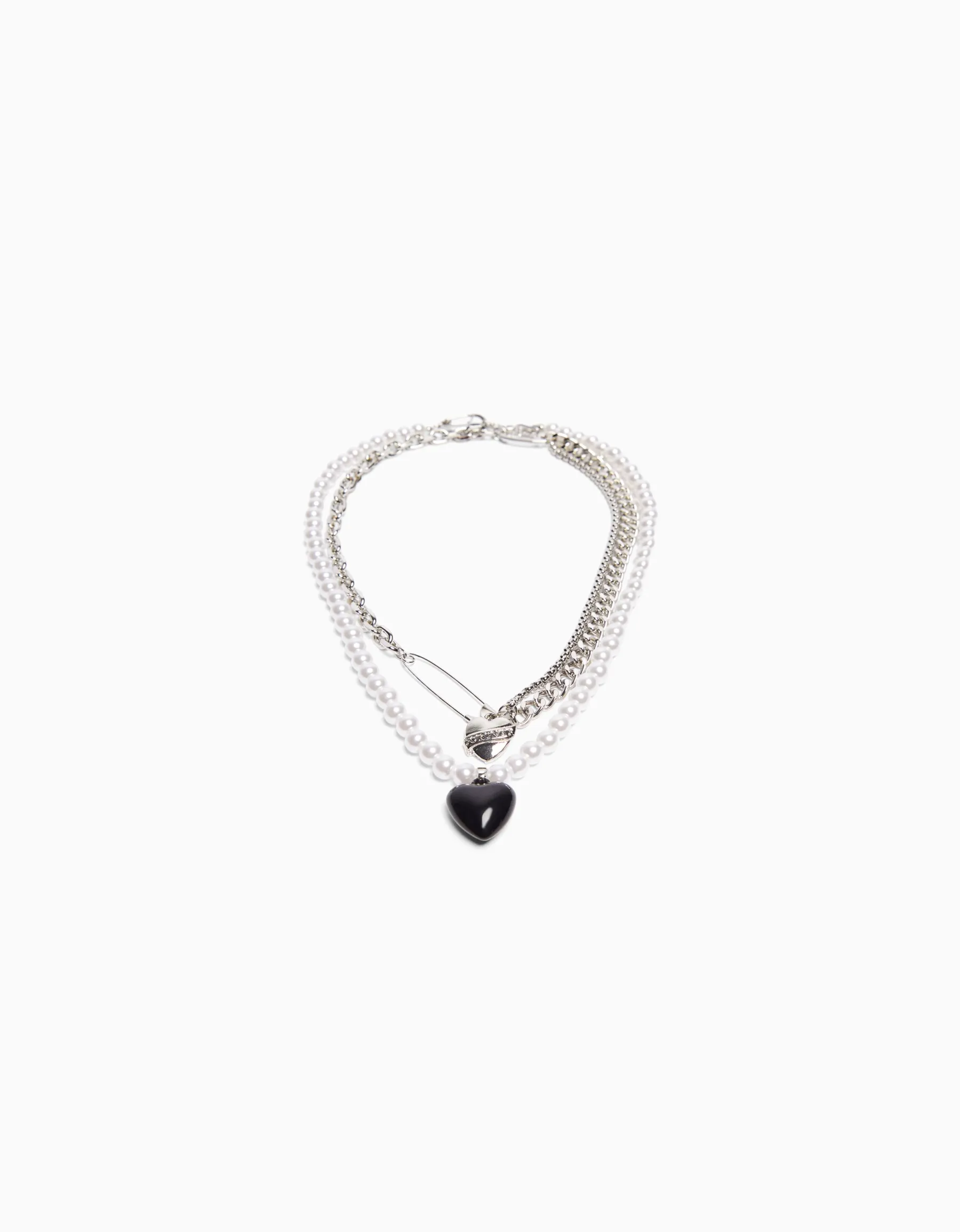 BERSHKA Pack 2 colliers cœur perles Argent Shop