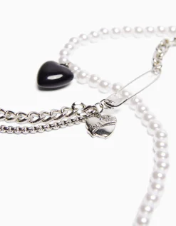 BERSHKA Pack 2 colliers cœur perles Argent Shop