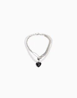 BERSHKA Pack 2 colliers cœur perles Argent Shop