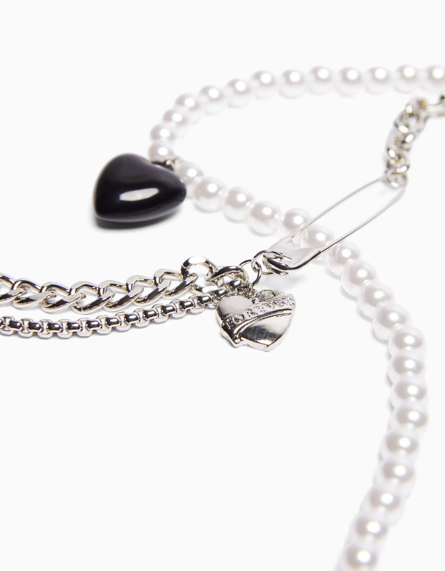 BERSHKA Pack 2 colliers cœur perles Argent Shop