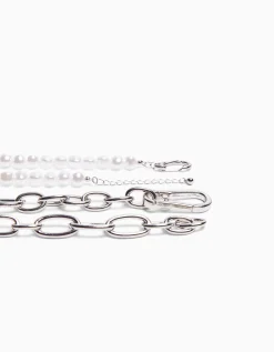 BERSHKA Pack 2 colliers perles fantaisie et maillons Argent Fashion