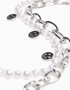 BERSHKA Pack 2 colliers perles fantaisie et maillons Argent Fashion