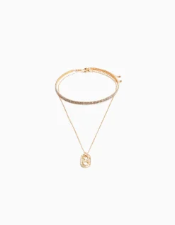 BERSHKA Pack 2 colliers ras du cou et chaîne charm Or Cheap