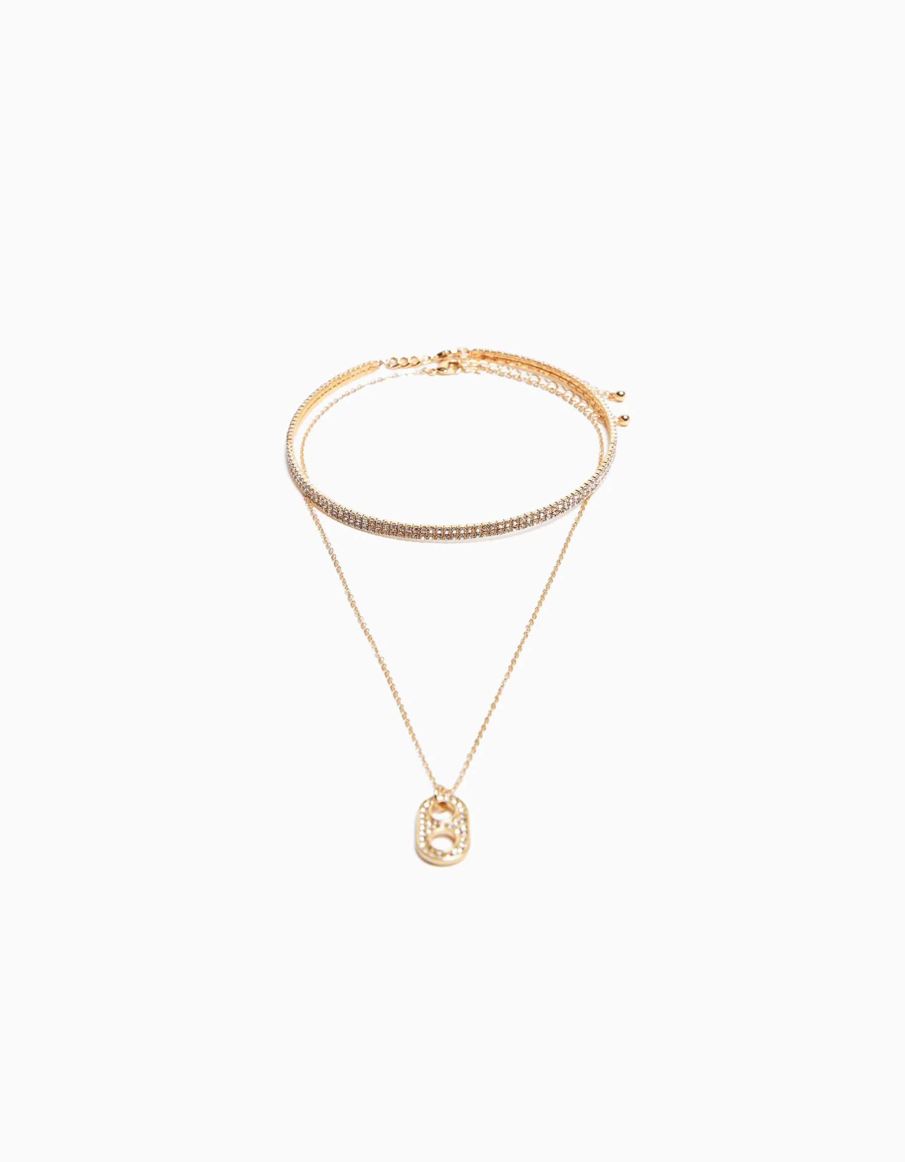BERSHKA Pack 2 colliers ras du cou et chaîne charm Or Cheap