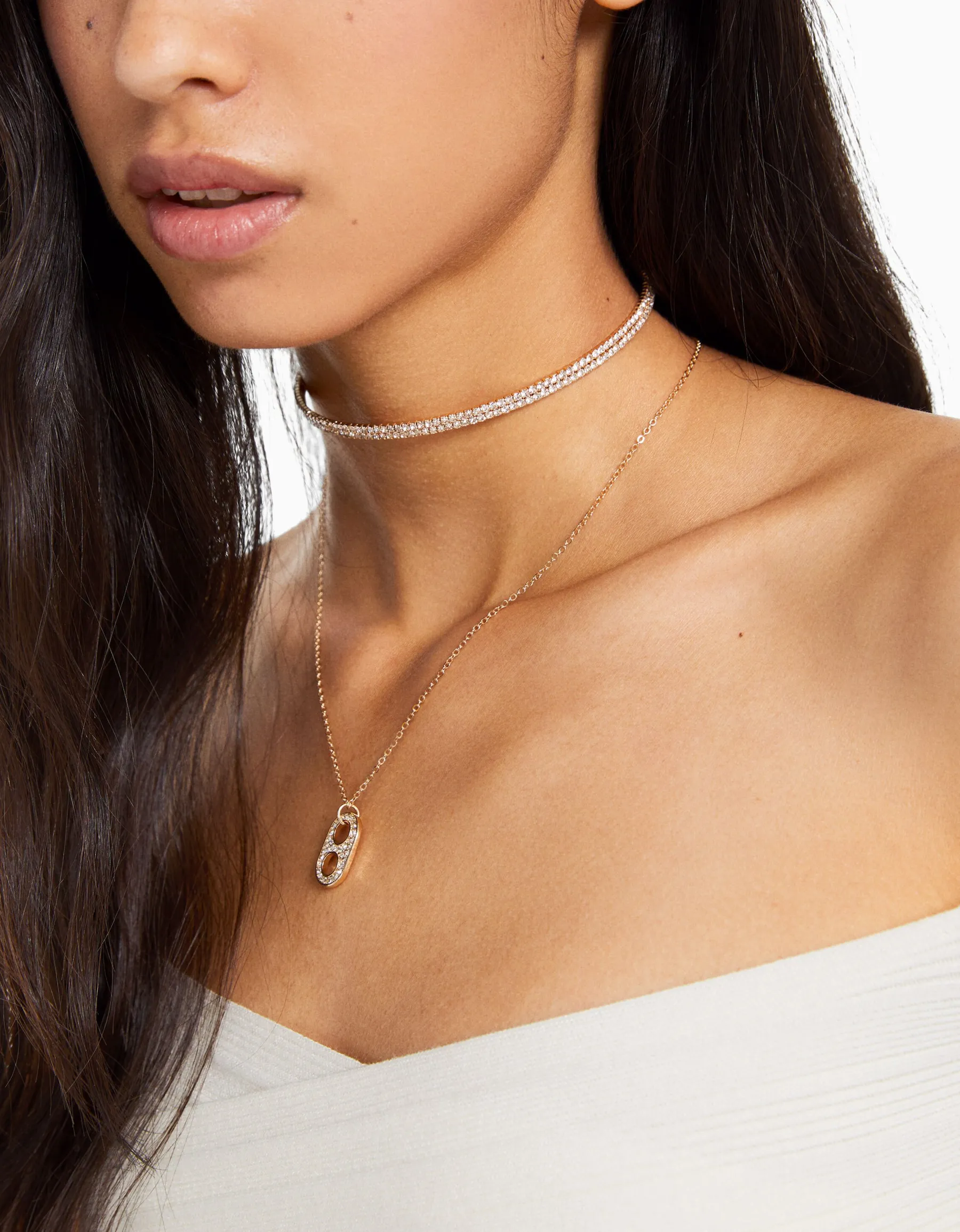 BERSHKA Pack 2 colliers ras du cou et chaîne charm Or Cheap