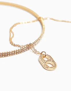 BERSHKA Pack 2 colliers ras du cou et chaîne charm Or Cheap