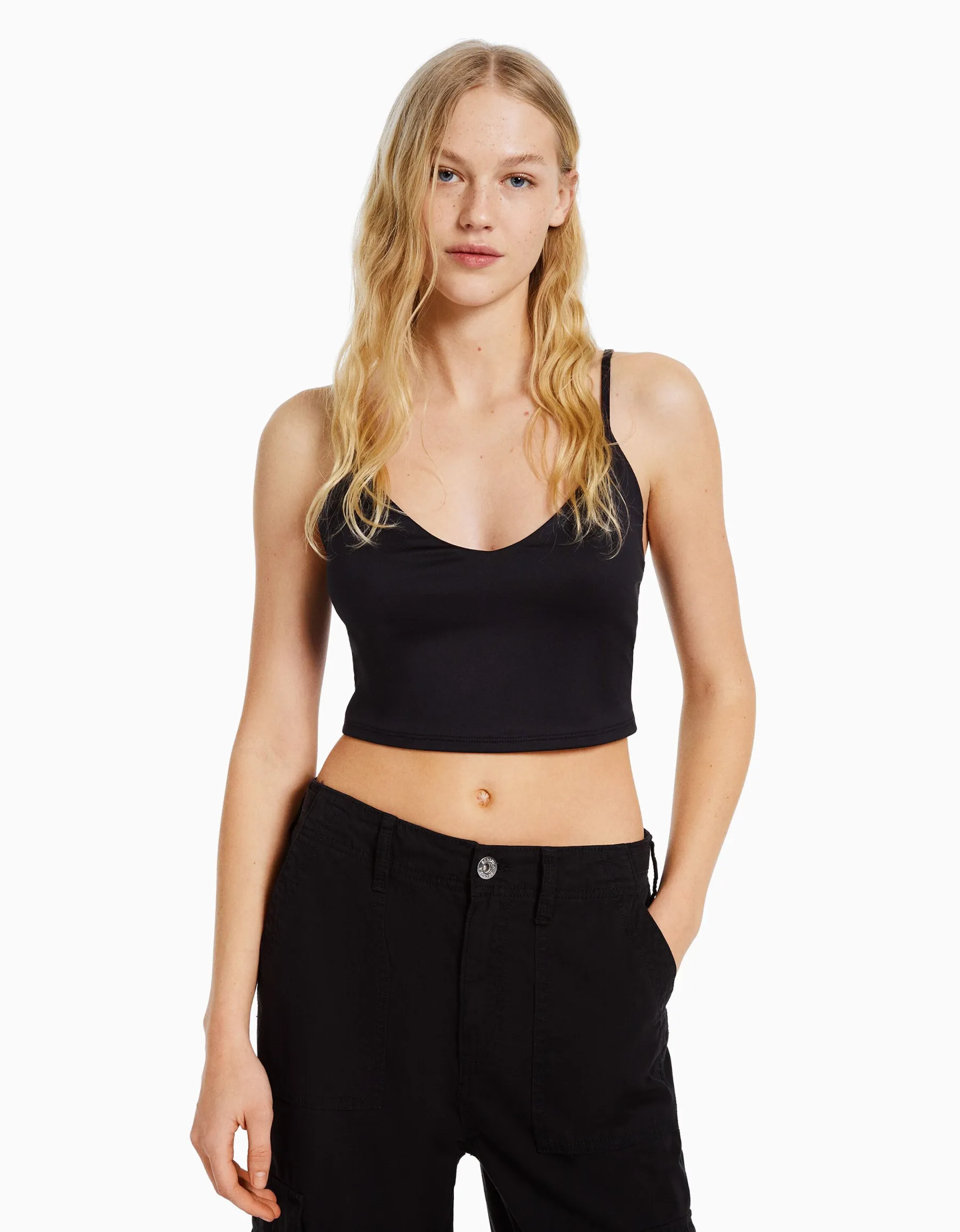 BERSHKA Pack 3 crop tops bretelles Multicouleur Outlet