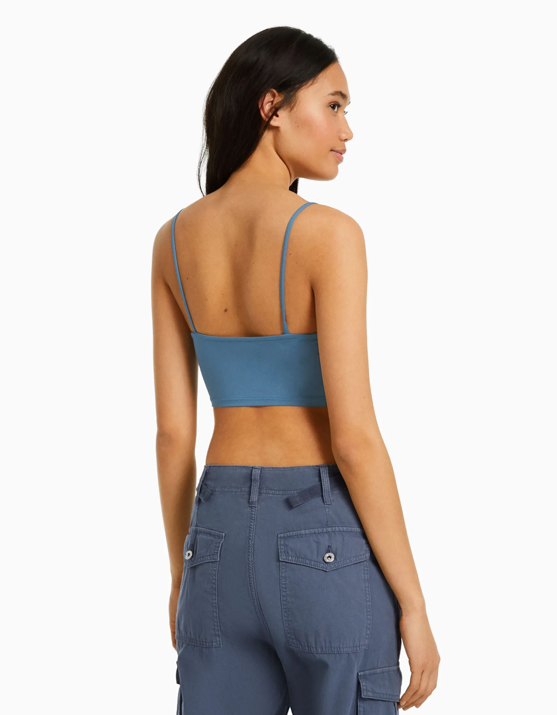 BERSHKA Pack 3 crop tops bretelles Multicouleur Discount