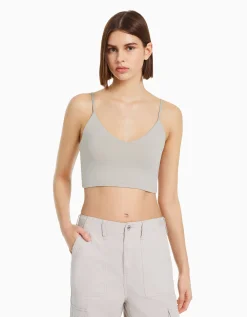 BERSHKA Pack 3 crop tops bretelles Multicouleur Discount