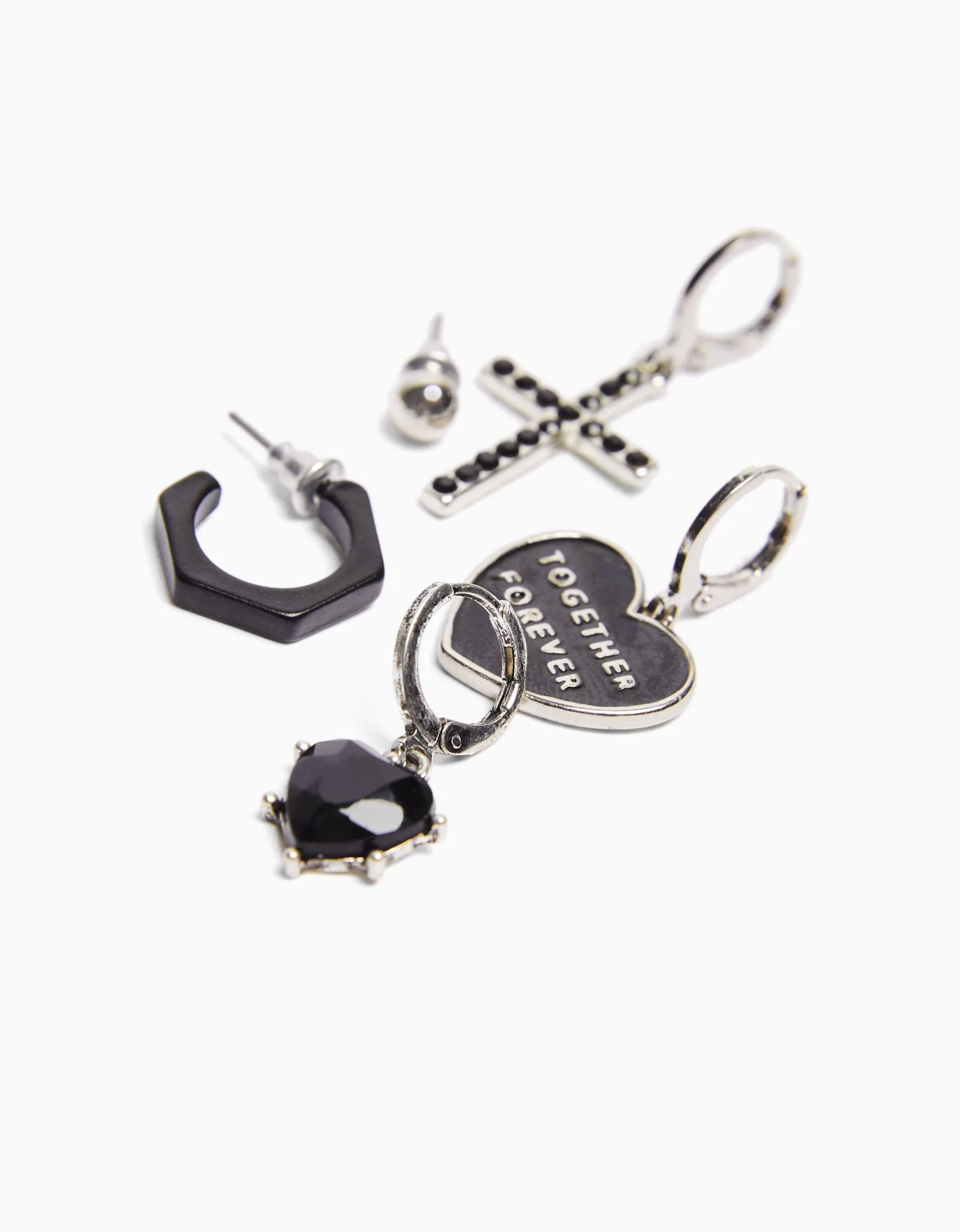 BERSHKA Pack 10 paires de boucles d’oreilles love Argent Best