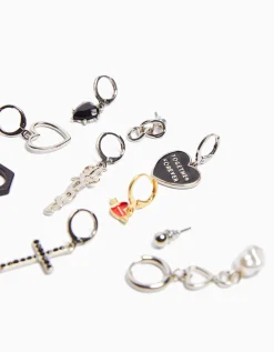 BERSHKA Pack 10 paires de boucles d’oreilles love Argent Best