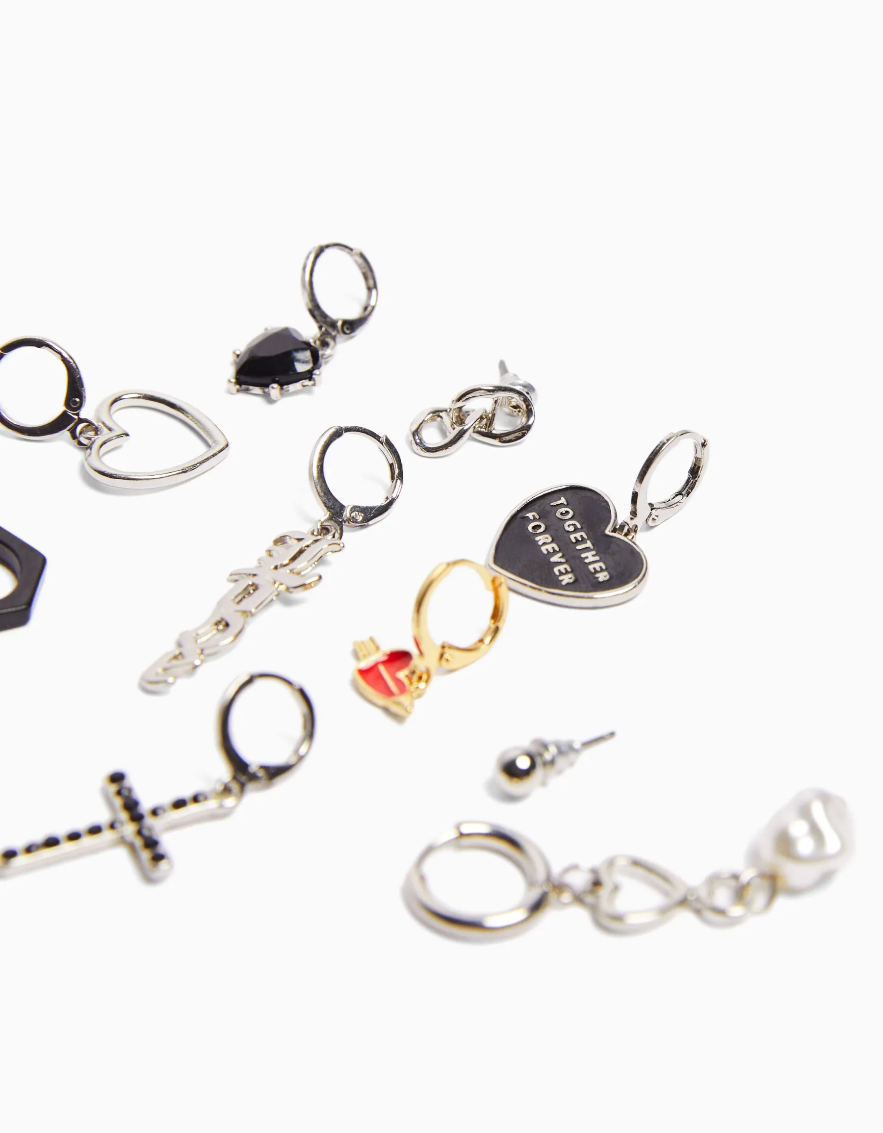 BERSHKA Pack 10 paires de boucles d’oreilles love Argent Best