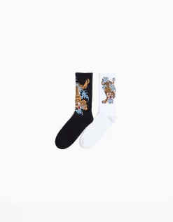 BERSHKA Pack 2 paires de chaussettes imprimées Blanc Flash Sale