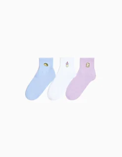 BERSHKA Pack 3 paires de socquettes brodées Blanc New