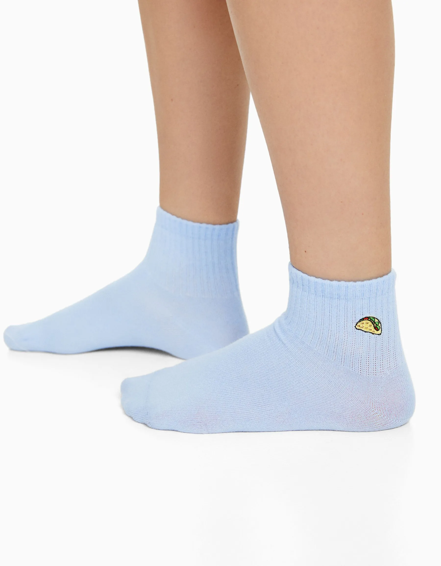 BERSHKA Pack 3 paires de socquettes brodées Blanc New