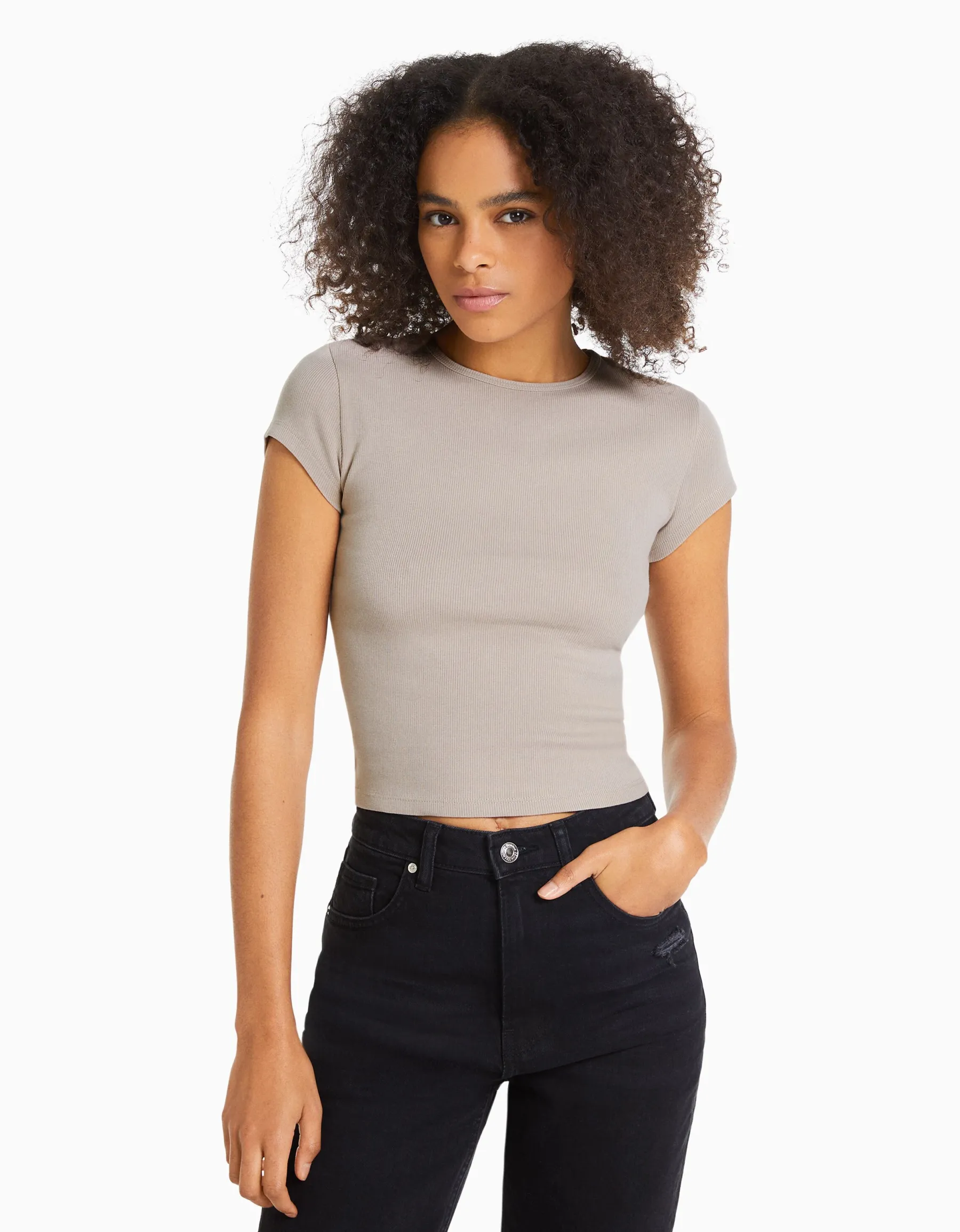BERSHKA Pack 2 T-shirts manches courtes bord-côte Multicouleur Clearance