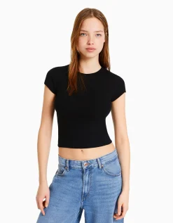 BERSHKA Pack 2 T-shirts manches courtes bord-côte Multicouleur Flash Sale