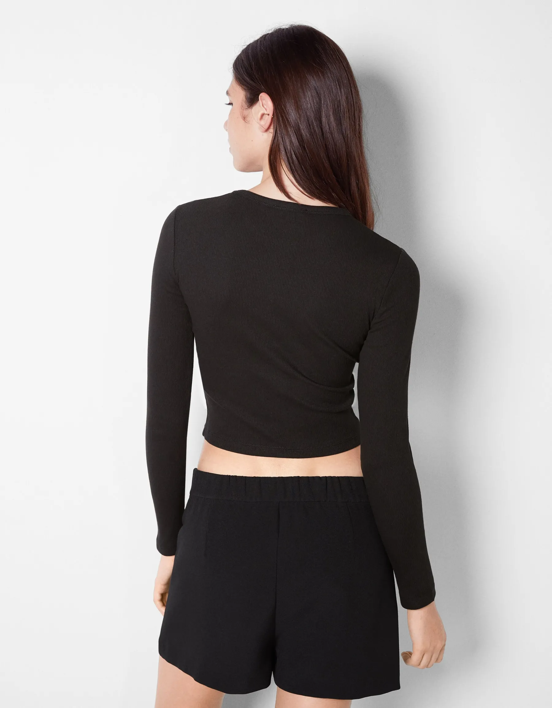 BERSHKA Pack 2 T-shirts manches longues bord-côte Multicouleur Best