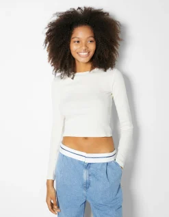 BERSHKA Pack 2 T-shirts manches longues bord-côte Multicouleur Best