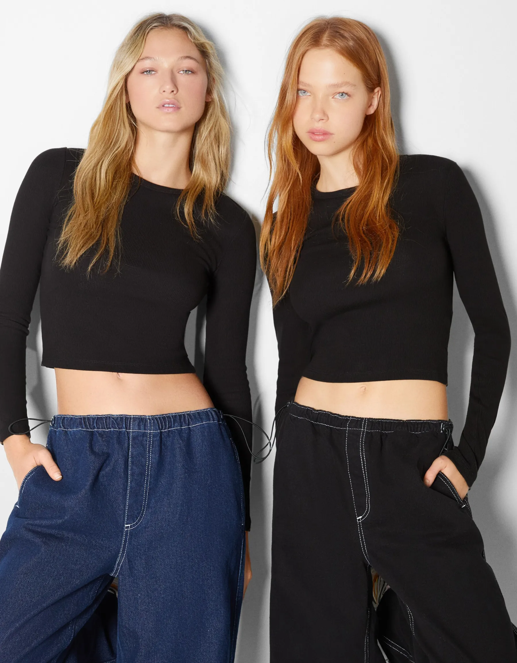 BERSHKA Pack 2 T-shirts manches longues bord-côte Multicouleur Sale
